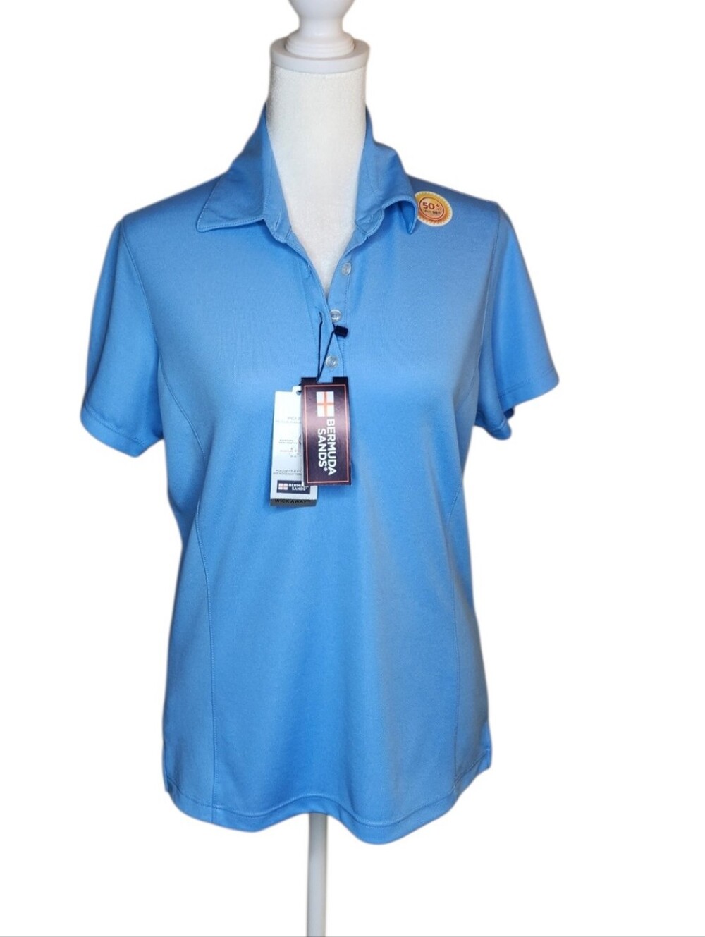 NEW Bermuda Sands 50+ UPF Moisture Wicking Sun Protection Golf Shirt Blue Small